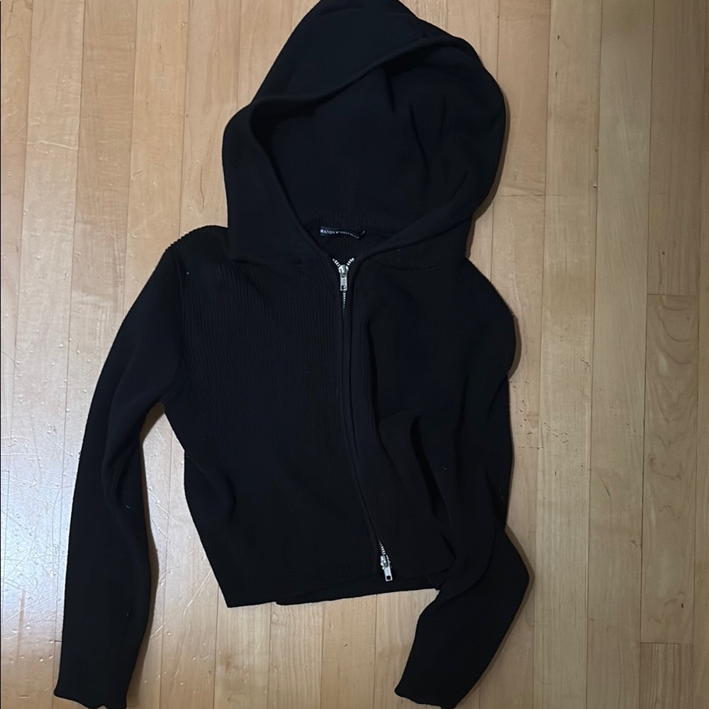 Ribbed and cropped black brandy Melville Zip-Up Hoodie